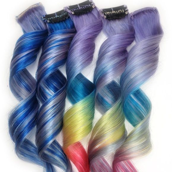 Pastel Ombre Rainbow Remy 100% Human Hair Extensions Clip in Colored Highlights - Picture 1 of 3